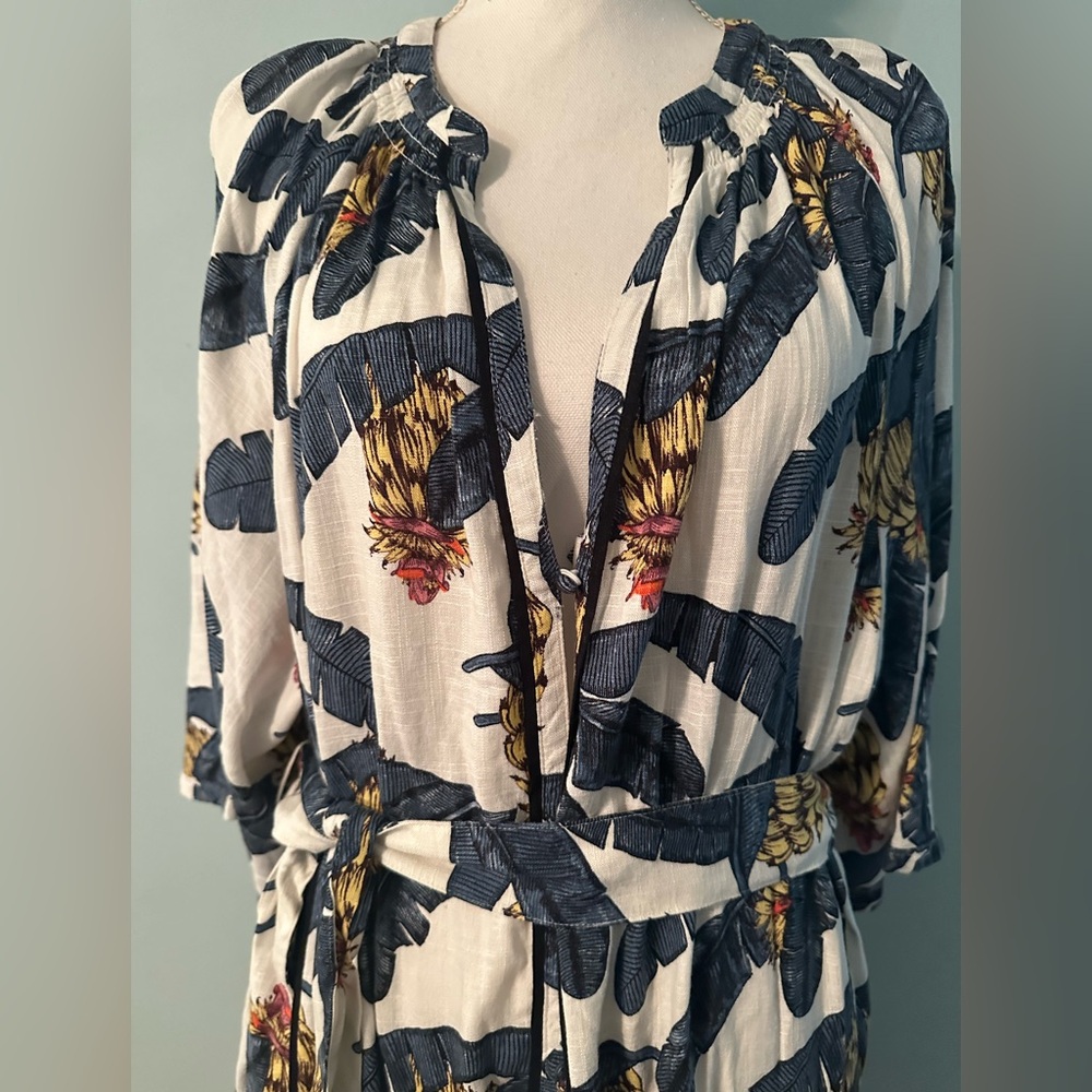 H&M White Midi Dress with Blue and Yellow Tropical Print - Picture 8 of 16